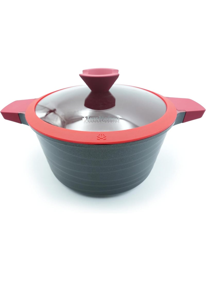 HausRoland Casserole 8.3L Red Granite Nonstick Cookware with Lid Die-Cast Aluminum Induction & Oven Safe PFOA/PTFE-Free Kitchen Utensil Durable Scratch-safe Pots & Pans for Cooking (Sauce Pot 8.3L) - Image 1